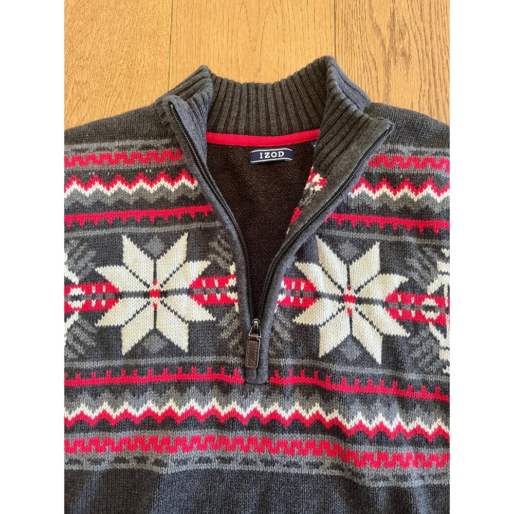 Cozy Geometric Fair Isle Sweater Mens XXL Charcoal Nordic Snowflake Chunky Knit